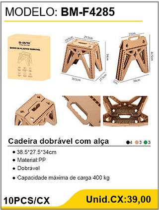 Cadeira dobrável com alça 10PCS/CX Unid.CX:39,00