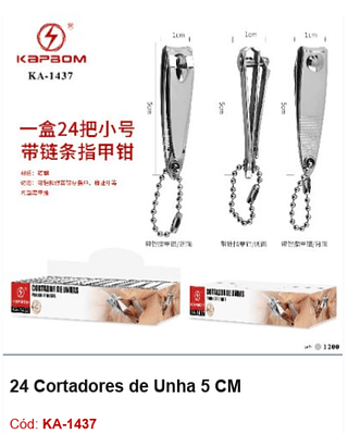 24 Cortadores de Unha 5 CM R$ 0,81 PCS/CX: 1200