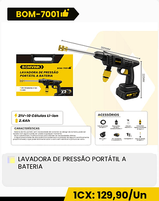 LAVADORA DE PRESSÃO PORTÁTIL A BATERIA CX: 10PCS 1CX: 129,90/Un