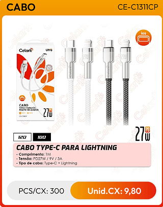 CABO TYPE-C PARA LIGHTNING PCS/CX: 300 Unid.CX: 9,80