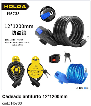 Cadeado antifurto 12*1200mm R$ 12,6 PC/CX:100