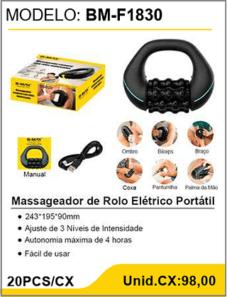 Massageador de Rolo Elétrico Portátil 20PCS/CX Unid.CX:98,00