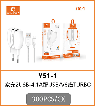 CARREGADOR V8 2USB -4.1A 300PCS/CX R$:8,37