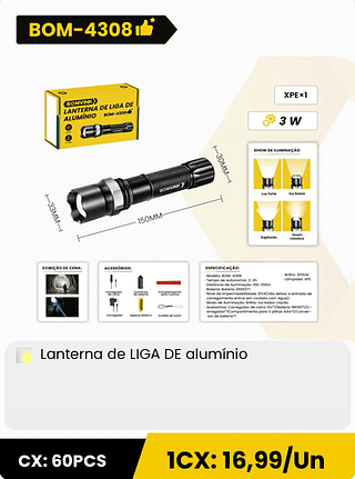 Lanterna com martelo de segurança e ímã CX: 160PCS ICX: 8,99/Un