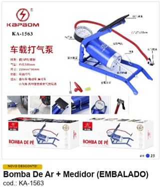 Bomba De Ar + Medidor R$ 22,5 PC/CX:25