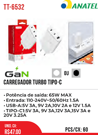 Carregador Turbo Tipo-c 60pç=47$