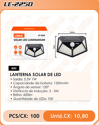 LANTERNA SOLAR DE LED 100PÇ=10,8$