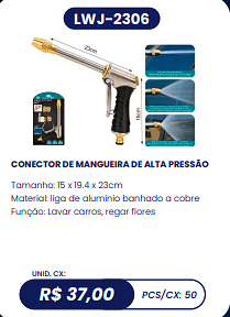 CONECTOR DE MANGUEIRA DE ALTA PRESSÃO UNID. CX: R$ 37,00 PCS/CX: 50