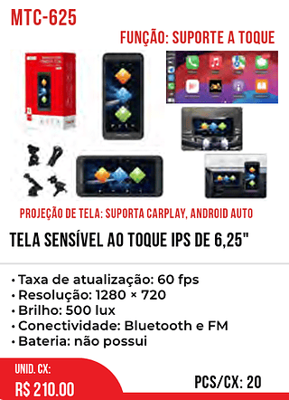 TELA SENSÍVEL AO TOQUE IPS DE 6,25" 20pç=210$