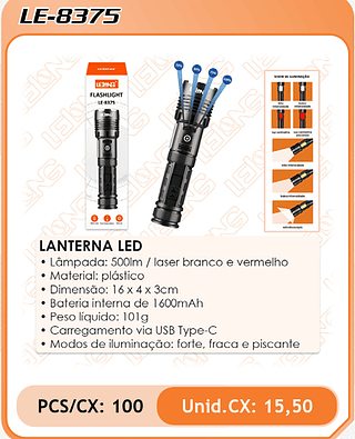 LANTERNA LED 100PÇ=15,5$