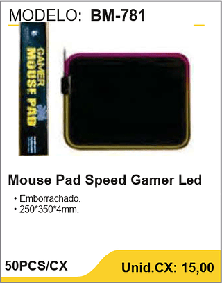 Mouse Pad Speed Gamer Led 50PCS/CX Unid.CX: 15,00