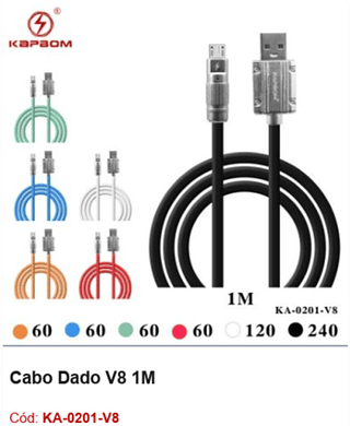 Cabo Dado V8 1M R$ 1,89 PCS/CX:600