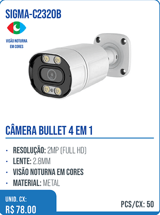 CÂMERA BULLET 4 EM 1 UNID. CX: R$ 78.00 PCS/CX: 50
