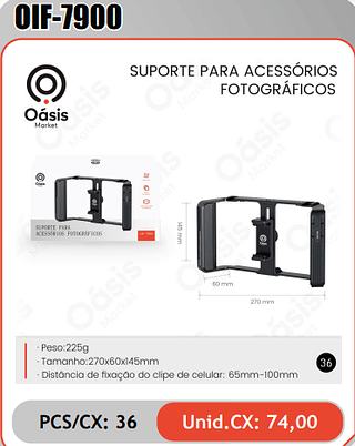 SUPORTE PARA ACESSORIOSFOTOGRAFICOS PCS/CX: 36 Unid.CX: 74,00