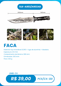 FACA UNID. CX: R$ 39,00 PCS/CX: 120