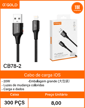 Cabo de carga iOS -Caixa 300 PCS Preco Unitario 8,00
