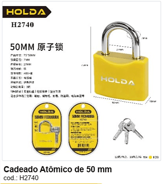Cadeado Atômico de 50 mm R$ 20,7 PC/CX:120