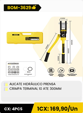 ALICATE HIDRÁULICO PRENSA CRIMPA TERMINAL 10 ATE 300MM CX: 4PCS 1CX: 169,90/Un