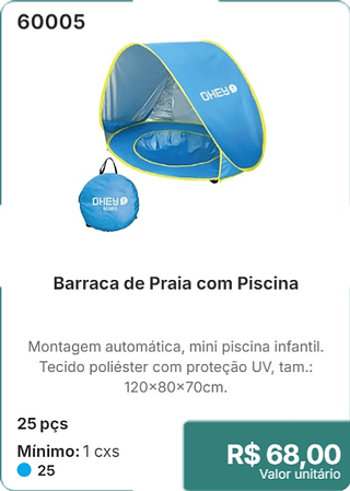 Barraca de Praia com Piscina 25 pçs R$ 68,00