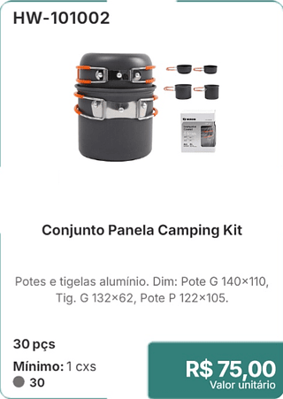 Conjunto Panela Camping Kit 30 pçs R$ 75,00
