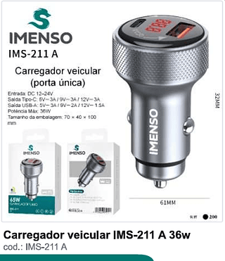 Carregador veicular 36w 200PC/CX R$18