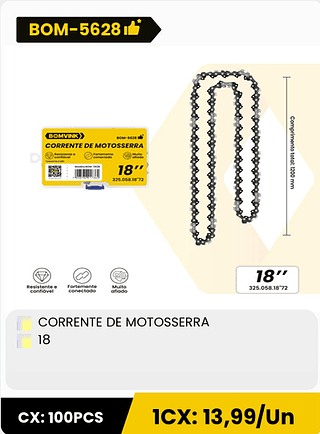 CORRENTE DE MOTOSSERRA 18 CX: 100PCS 1CX: 13,99/Un