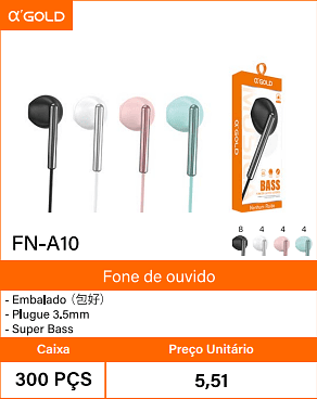 Fone de ouvido Caixa 300 PCS Preco Unitario 5,51
