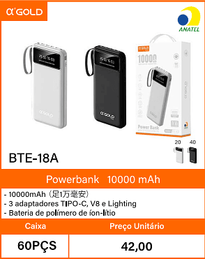 Powerbank10000 mAh Caixa 60PCS Preco Unitario 42,00