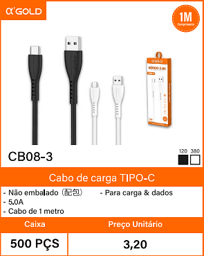 Cabo de carga TIPO-C Caixa 500 PCS Preco Unitario 3,20