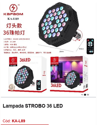 Lampada STROBO 36 LED R$ 49,5 PCS/CX: 24