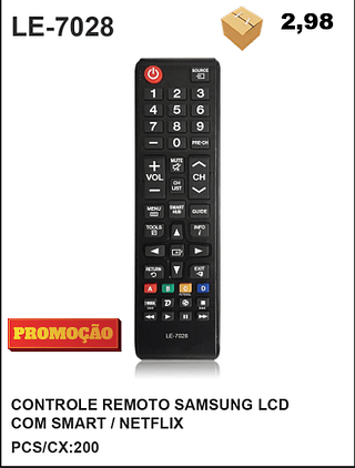 CONTROLE REMOTO SAMSUNG LCD COM SMART / NETFLIX 200pç=2,98$