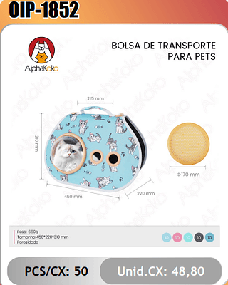 PARA PETS BOLSA DE TRANSPORTE PCS/CX:50 Unid.CX:48,80
