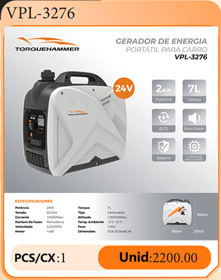 GERADOR DE ENERGIA PORTÁTIL PARA CARRO PCS/CX:1 Unid:2200.00