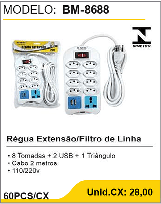 Régua Extensão/Filtro de Linha 60PCS/CX Unid.CX: 28,00