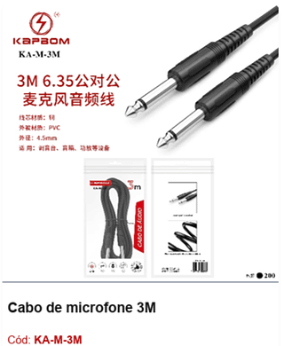 Cabo de microfone 3M R$ 5,4 PCS/CX:200