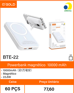 Powerbank magnetico 10000 mAh Caixa 60 PCS Preco Unitario 77,60