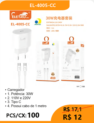 CARREGADOR TPC-TPC PCS/CX:100 R$12