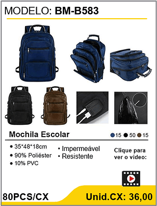 Mochila Escolar 80PCS/CX Unid.CX: 36,00