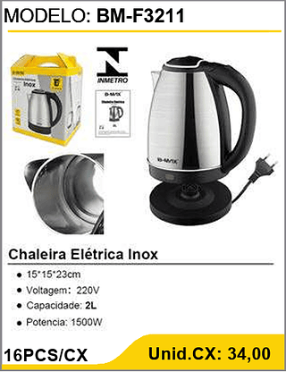 Chaleira Elétrica Inox 16PCS/CX Unid.CX: 34,00