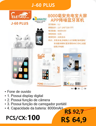 FONE BLUETOOTH PCS/CX:100 R$64,9