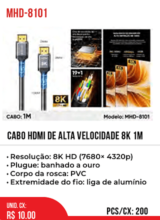 Cabo HDMI de alta velocidade 8K 1m 200pç=10$