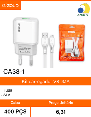 Kit carregador V8 3.1A -Caixa 400 PCS Preco Unitario 6,31