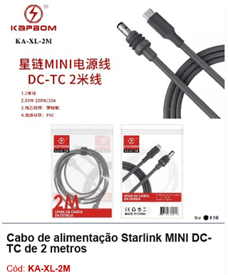Cabo de alimentação Starlink MINI DCTC de 2 metros R$ 18 Pcs/cx:150
