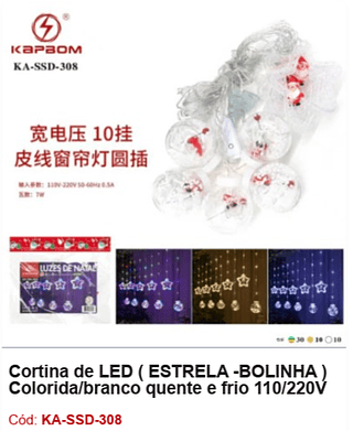 Cortina de LED ( ESTRELA -BOLINHA ) Colorida/branco quente e frio 110/220V R$ 31,5 PCS/CX: 50