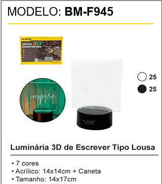 Luminária 3D de Escrever Tipo Lousa 50 PCS/CX Unid.CX:11,50