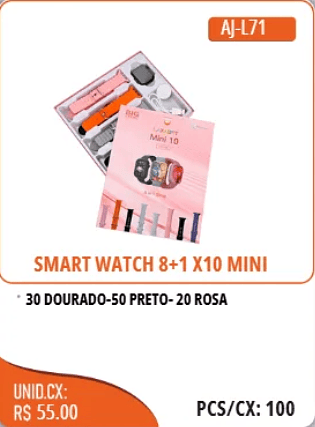 SMART WATCH 8+1X10 MINI UNID.CX: RS 55.00 PCS/CX:100