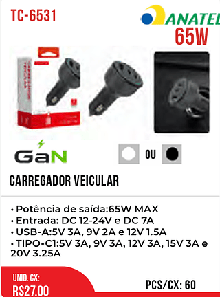Carregador Veicular 60pç=27$