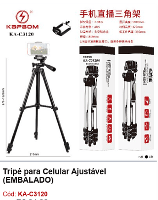 Tripé para Celular Ajustável R$ 21,6 PCS/CX:40