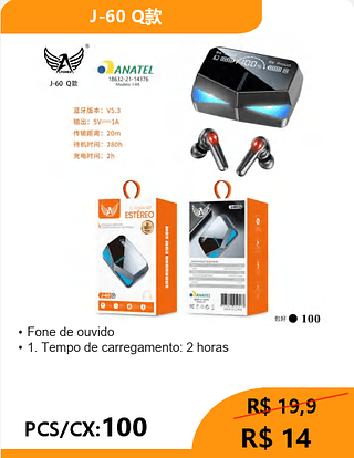 FONE BLUETOOTH PCS/CX:100 R$14