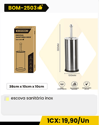 escova sanitária inox CX: 12PCS 1CX: 19,90/Un